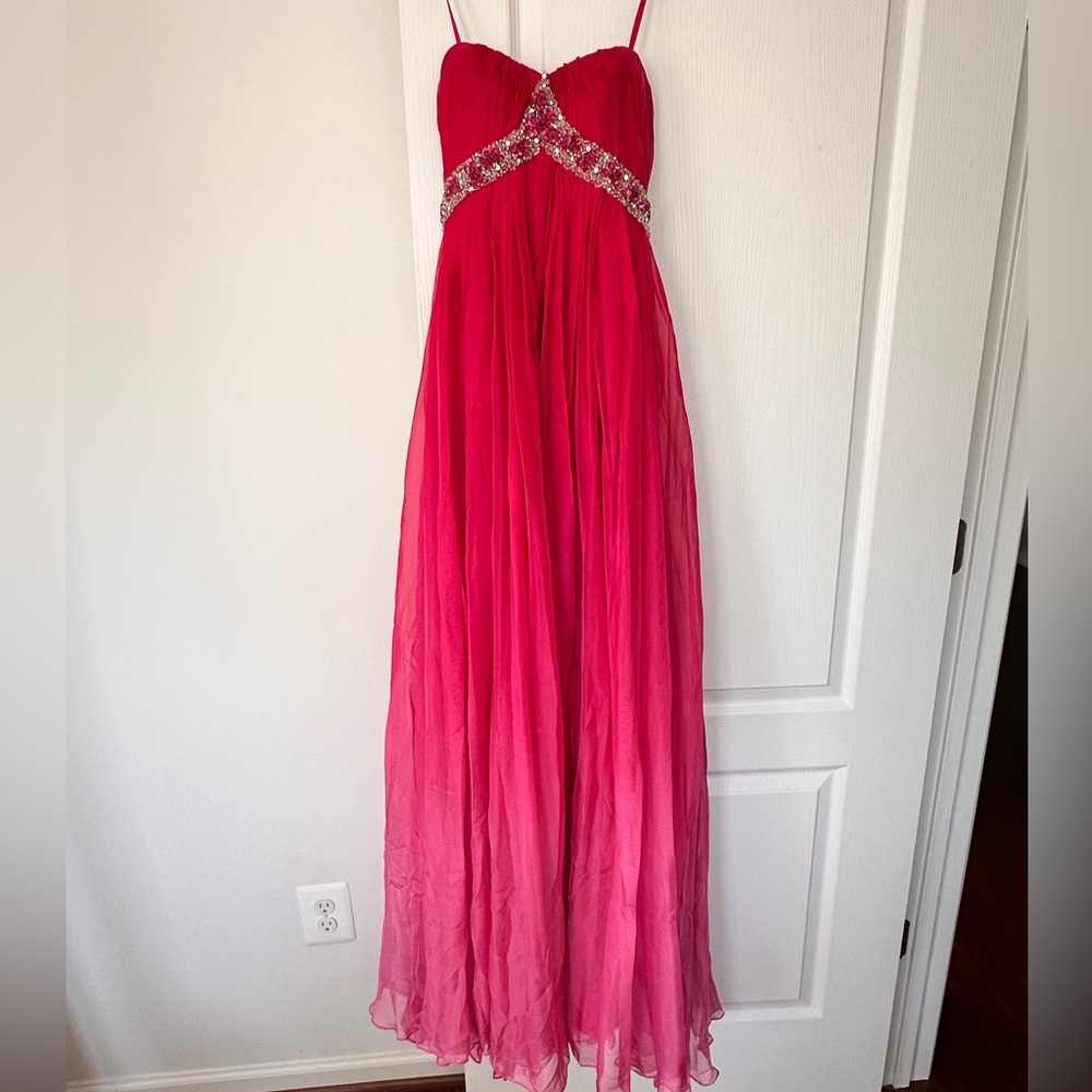 Elegant Red Strapless Gown with Embellishments
